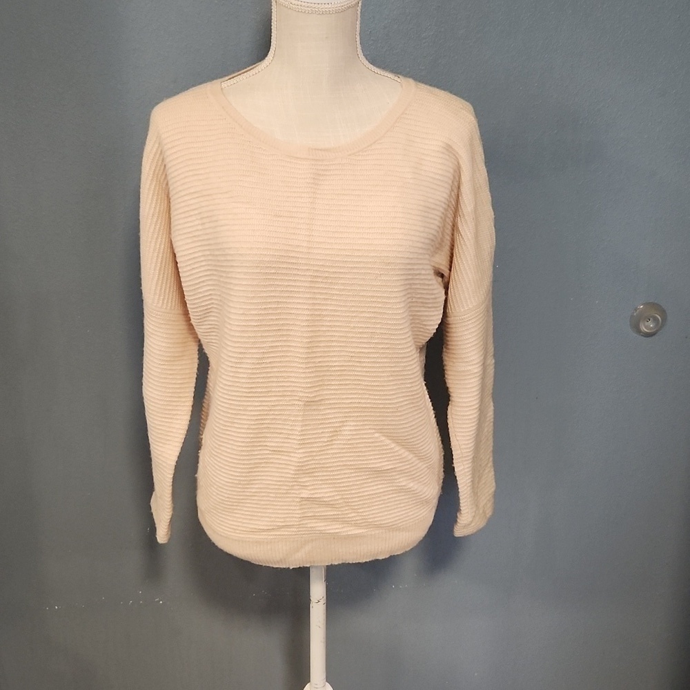 J Crew cream wool blend ribbed waffle knit chunky crew neck sweater